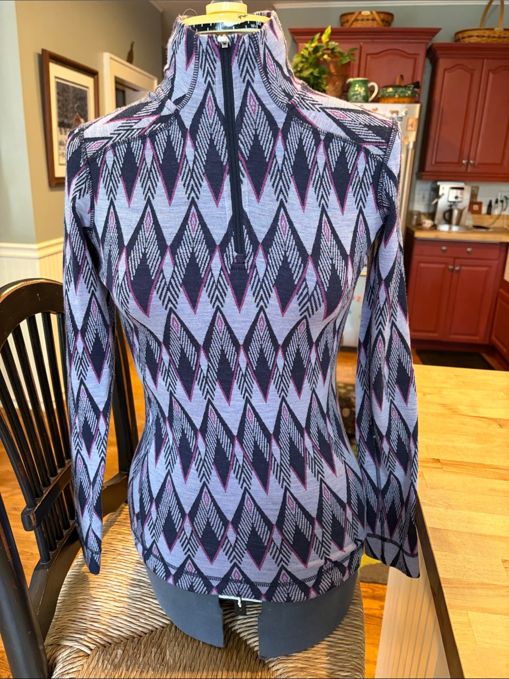Smartwool Women's Purple Patterned Zip Cardigan with Multicolor Trim